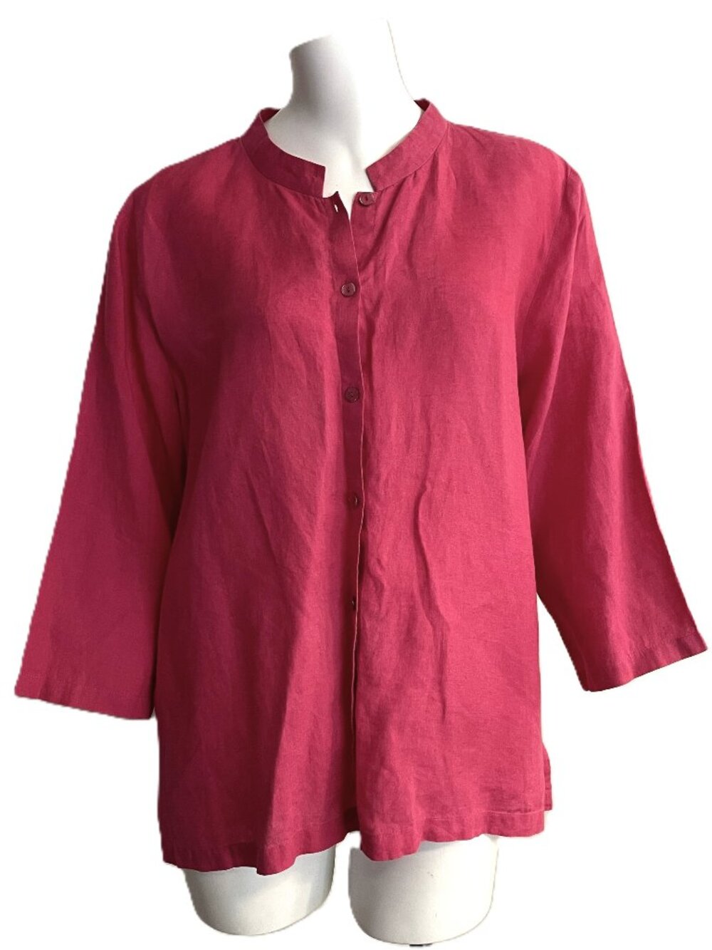 Eileen Fisher Shirt Womens XL Pink 100% Irish Linen Button Front Top Band Collar